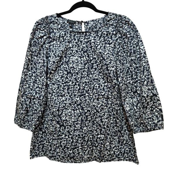 Talbots Tops - Black/White/Gray Talbots‎ Abstract Leopard Print 3/4 Sleeve Pullover Top Size M